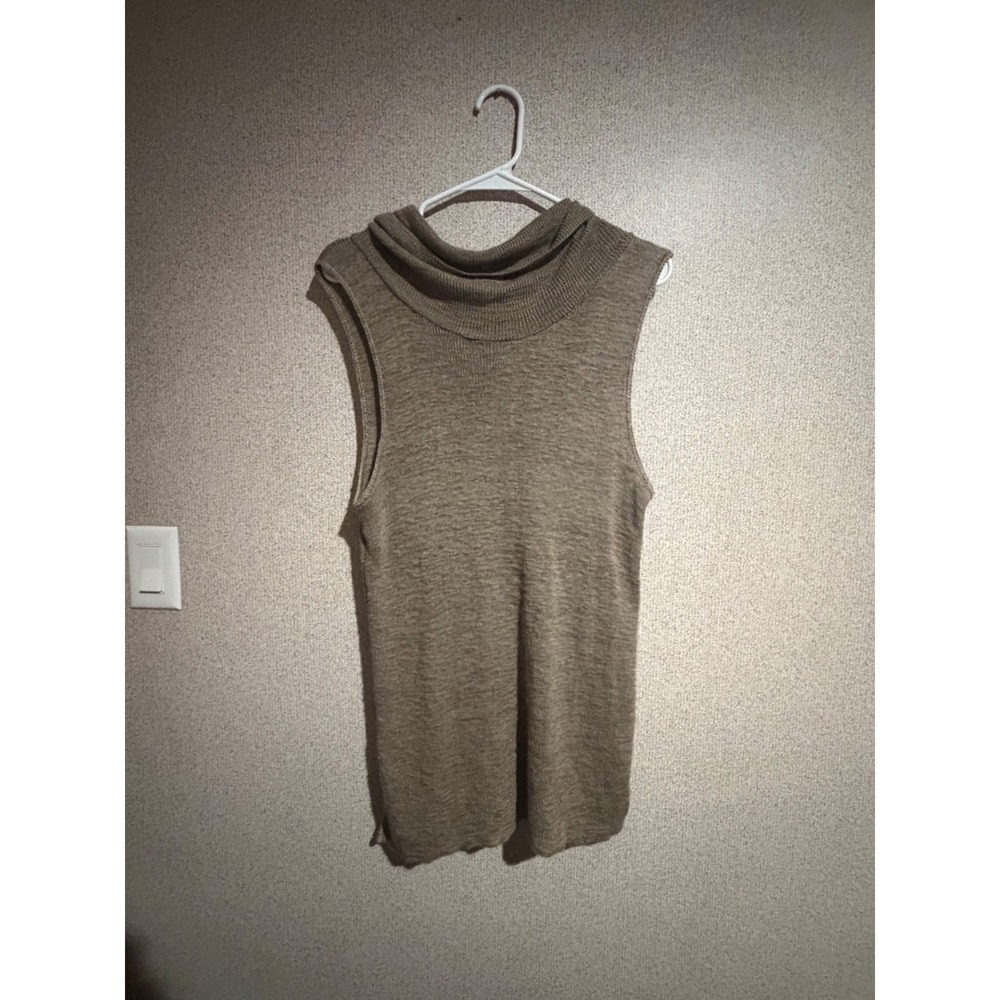 Daytrip Womens XL Taupe Cowl Neck Sleeveless Knit Sweater Side Slit Tunic Top
